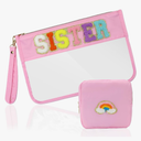2 Pcs Big Sister Gifts Cosmetic Makeup Bag with Chenille Letter Patch,with Handles PVC Waterproof Clear Makeup Bag,Portable Toiletry Storage Bag