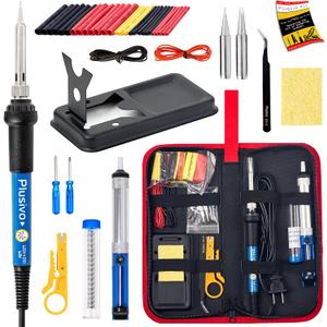 Soldering Iron Kit, 60W Soldering Iron, 2 Soldering Iron Tips, 14-in-1 Adjustable Temperature, Solder Wire, Desoldering Pump, Stand, Fast Heating for Electronics Repair Hobby DIY 120V US Plug
