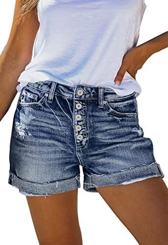 Pink Queen Women's High Waisted Denim Shorts Casual Ripped Summer Hot Short Jeans Frayed Distressed Jeans Shorts with Pockets L