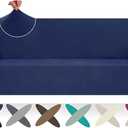 ZNSAYOTX Super Stretch Sofa Cover (72"-92"), New Striped Sofa Covers Fitted Slipcovers with Elastic Bottom, Dog Cat Pets Proof Spandex Washable Fabric Comfortable & Durable (Navy Blue, Sofa)