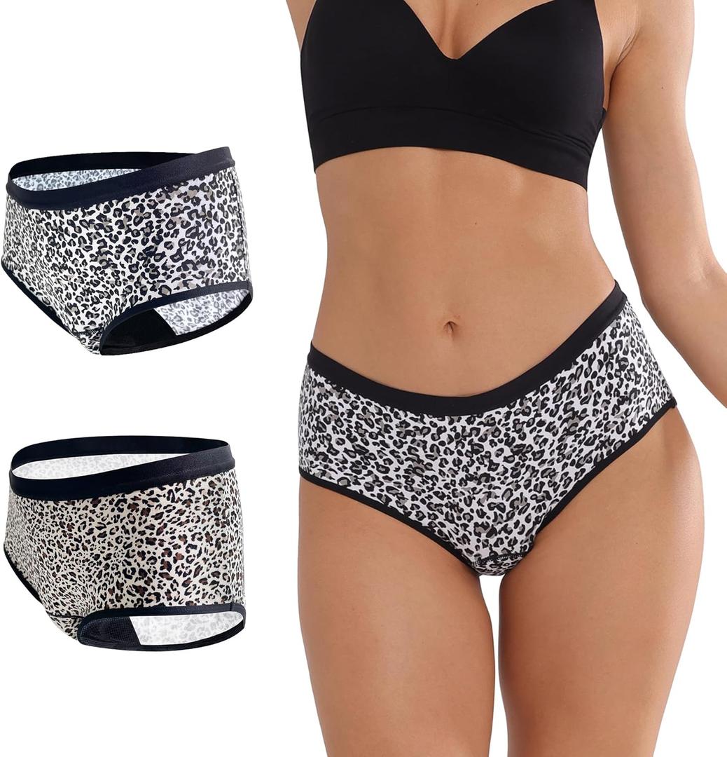 Washable Incontinence Underwear for Women Absorbent Leak Proof Hipster Postpartum Panties (2 Pack) (XL)