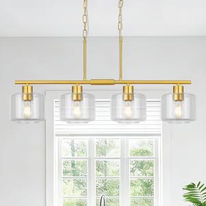 Kitchen Island Lighting, Brushed Gold Dining Room Light Fixture, 4-Light, Linear