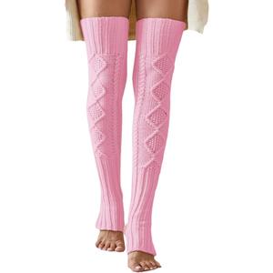 SherryDC Women's Cable Knit Thigh High Leg Warmer Socks Over Knee High Footless Boot Stockings (Pink)