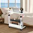 Adjustable Height Mobile Computer Desk,White Table for Home Office Bedroom, 31.5 inches x 15.7 inches x 35.4 inches