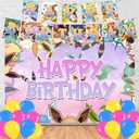 Eevee Cartoon Happy Birthday Backdrop The Evolution Banner Poster for Anime Theme Party Decorations Birthday Supplies Background Studio Shoot Photo Props Booth, 59 inches x 35.4 inches