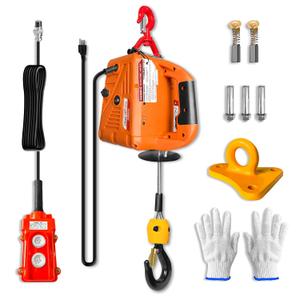 2 in 1 Electric Hoist Winch, 1100lbs Portable Electric Power Winch w/Wire Remote Control, 110V Electric Hoist Crane, Overload Protection 25ft Lifting Height for Towing (Orange)