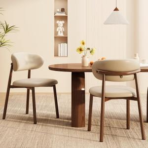 Kitchen Dining Chairs Set of 2 Modern Upholstered Dining Room Chair with Metal Legs, Walnut Leg/Khaki (18 Inch Light Khaki/Walnut)