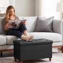 GLAXYFUR 30 Inches Storage Ottoman Bench with Wooden Legs, Faux Leather Folding Ottoman Foot Rest, Storage Bench for Living Room, Hallway & Bedroom, Black, 30"D x 15"W x 15.7"H