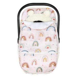 Winter Car Seat Cover Baby Girl Boy, Warm & Windproof Infant Carseat Cover Canopy Protect Baby from Cold Weather, Plush Fleece, Pink Rainbow
