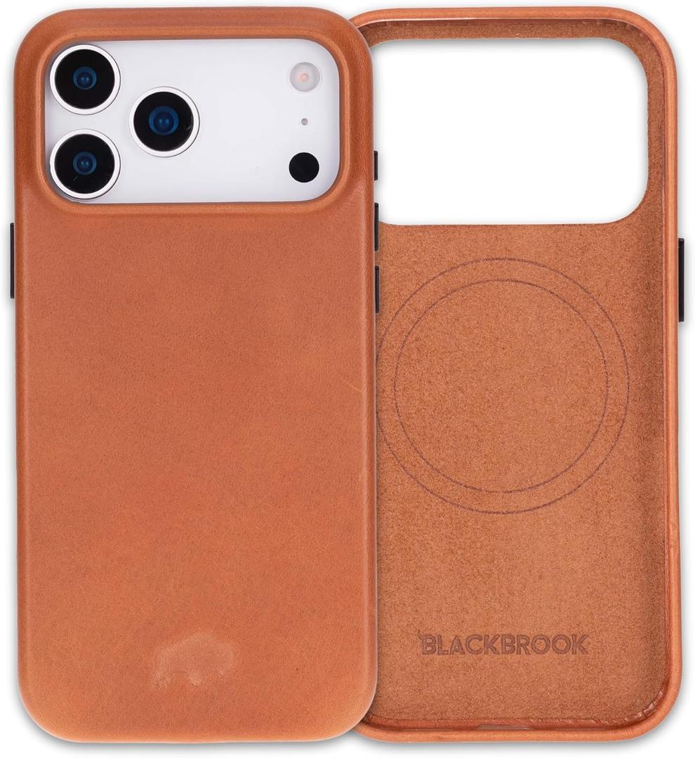 BLACKBROOK Leather Case for iPhone 17 Pro Max Arden Handcrafted Slim Snap-On Cover, Full Grain Leather, MagSafe Compatible, Camera & Screen Protection, Elegant Gift Box Tan