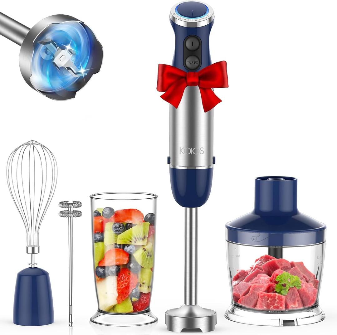 Immersion Blender Handheld 5 in 1 Hand Blender, 1000W Hand Mixer Stick, BPA-Free 12 Speed Handheld Blender with Mixing Beaker, Chopper, Whisk and Milk Frother for Soup, Sauce, Baby Food (White)