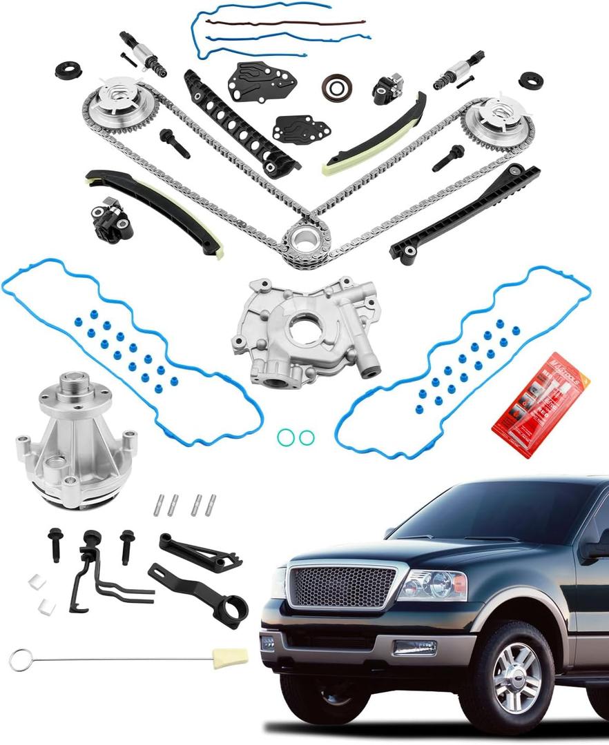 Timing Chain Kit 5.4 L, 2004-2011 Ford Expedition F-150 F-250 F-350 Super Duty, Lincoln Mark Lt Navigator, with Oil/Water Pump Timing Belt Tools, 5.4L V8 3-Valve Engine, 5L3Z-6268-A, 3R2Z6A257DA