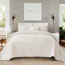 Quilt Set King Size 98x106 Luxurious Velvet Bedding Sets with 2 Pillow Shams 20x36 3 Pieces Ultra Soft Quilted Bedspread Coverlet Comforter for All Season,Cream White