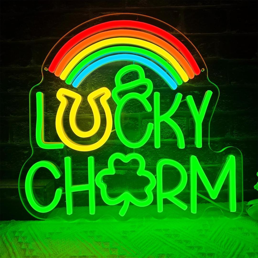 Lucky Clover Neon Signs for Wall Decor St. Patrick's Day Party Decor Green Lucky Leaf LED Neon Light for Bedroom Arbor Day Store Decor