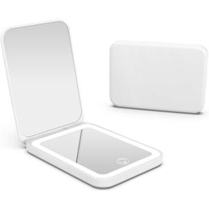 Kintion 2025 Pocket Mirror, Rechargeable Dimmable 3 Color Lighting 1X/3X LED Compact Travel Makeup Mirror for Purse, Portable, Folding, Handheld, Small Lighted Mirror for Women Gift, White