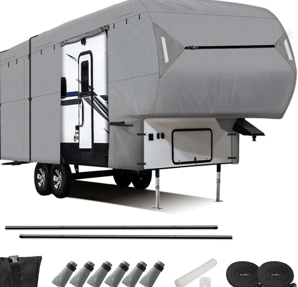 Leader Accessories Easy Setup 5th Wheel rv Covers Fits 29'-33' Motorhome Thick 5 Layers Anti-UV Top, Windproof Camper Cover with 2 Assist Poles