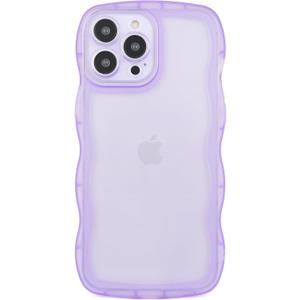 Compatible with iPhone 14 Pro Case 6.1" 2022, Cute Kawaii Curly Wave Frame Shape Soft Silicone Shockproof Protective Phone Cover for Women Girls, Clear/Purple