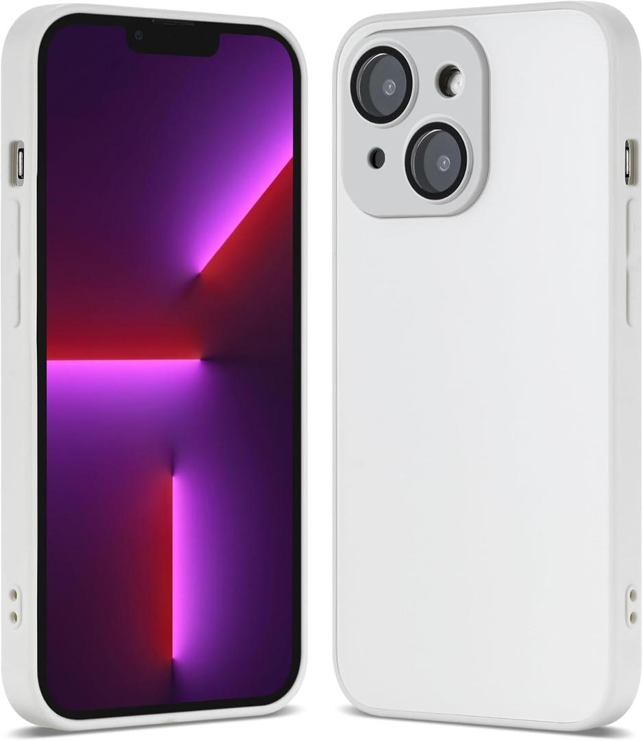 Compatible with iPhone 14 Hard Body AG Glass Matte Frost Cellphone Mobile Basic case Cover casing funda para Drop Protection Camera Lens Protection Raised Bezels (White)