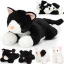 Skylety 5 Pieces Cat Stuffed Animal with Babies Inside Belly Plush Cat Pregnant Mommy Kitty with 4 Cute Fluffy Stuffed Kittens Christmas Birthday Surprise Gifts(Black, White)