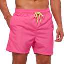 SILKWORLD Men's Swim Trunks Quick Dry Beach Shorts with Pockets (XX-Large, Pink)