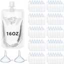 100 Pcs Plastic Pouches Bulk Clear Juice Bags Squeeze Pouches Plastic Leak Proof Bags with Funnel for Party Favors (16 oz)