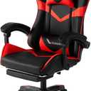 Leekaeiio Gaming Chair for Adults, Ergonomic Computer Gaming Chair with Footrest & Lumbar Support, Height Adjustable 360° Swivel Reclining Home Office Desk Chair (Black & Red)