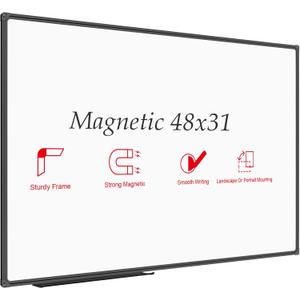 JILoffice Magnetic Whiteboard/White Board, Dry Erase Board 48 x 31 Inch, Black Aluminum Frame Wall Mounted Board for Office Home and School