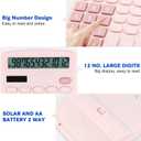 Desk Calculator, Envysun 12-Digit LCD Display Office Calculator  Dual Power, Compact and Lightweight, Easy-to-Read Display, Durable for Business, School, and Home (Pink)