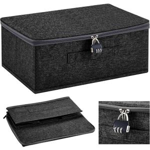 Discreet Lockable Toy Bag Storage Organizer Toy Bag Storage Bins Case with Zipper Lid for Women and Men Clothes Container(Black,15 x 10 x 6.3 Inch)