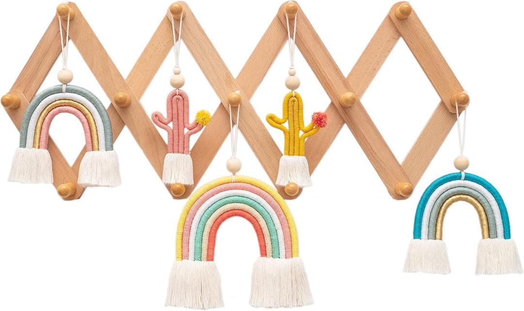 Mila Millie Expandable Accordion Style Mounted Wooden Wall Rack | 13 Hooks | Versatile Coat Hangers for Nursery Bathroom Bedroom Livingroom Kitchenware | Natural Beech Wood Pegs