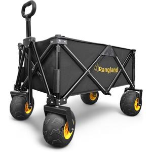 Beach Wagon with Big Wheels for Sand [Large Balloon Air Tires] Folding Utility Cart with Rustproof Heavy-Duty Steel Frame, Black/Yellow (All-Terrain RX800)