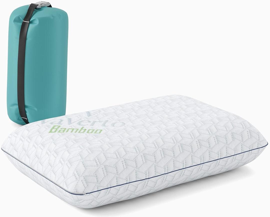 Vaverto Small Memory Foam Bed Pillow for Camping - Compressible Medium Firm, Breathable Cover, Machine Washable, Ideal Backpacking (Original White)