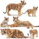 Toymany 6PCS Realistic Tigers Figurines with Tiger Cubs, 2-6" Jungle Animals Figures Family Set, Educational Toy Cake Toppers Christmas Birthday Gift for Kids Toddlers