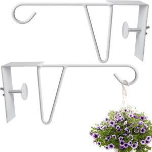 moonoom 2 Pack Adjustable Vinyl Fence Hooks,5 x 10 Inches Durable White Patio Hooks Coated Steel Fence Hangers for Hanging Flower Baskets, Wind Chimes, Planters, Lights (2pcs White)