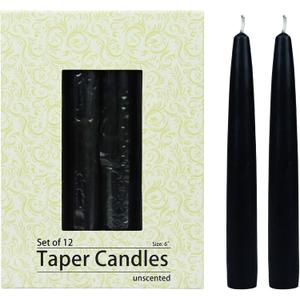 Zest Candle 12-Piece Taper Candles, 6-Inch, Black