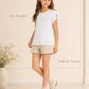 Girls Ruffle Shirt Cute Summer Smocked Cap Sleeve Tops Basic Casual Tees White 9-10 Years (White)