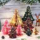 Faccito 8 Pcs Neutral Paper Christmas Tree Honeycomb Centerpiece Paper Honeycomb Christmas Tree with 2 LED Light Strings Holiday Hanging Decoration Table Centerpiece (Bright Color)
