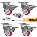 2 inch Casters Load 800lbs, Set of 4 with Brake, Advanced Polyurethane (PU) Floor Protection, Noise-Free 360 Degree Swivel Plate, Set of 4 (Includes Complete Screws Sets with Accessories)