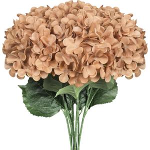 6 PCS Artificial Hydrangea Flowers, Faux Silk Hydrangea with Long Stems, Home Wedding Decor, Table Centerpieces, Party Decorations(Caramel)