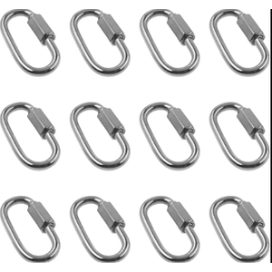 4.2" Chain Quick Links, 12Pcs 1/2" Heavy Duty Carabiner, 2500 LBS Capacity, High Strength AntiRust Chain Connector for Hammock Hanging, Camping, and Hiking (Silver)