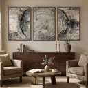Large Framed Tree Rings Canvas Wall Art for Living Room, 3 Piece Black Gray Modern Farmhouse Wood Stump Artwork for Walls, Rustic Neutral Nature Picture Prints Paintings for Bedroom Hallway 24x36 Inch, 24"W x 36"Hx 3 Pcs