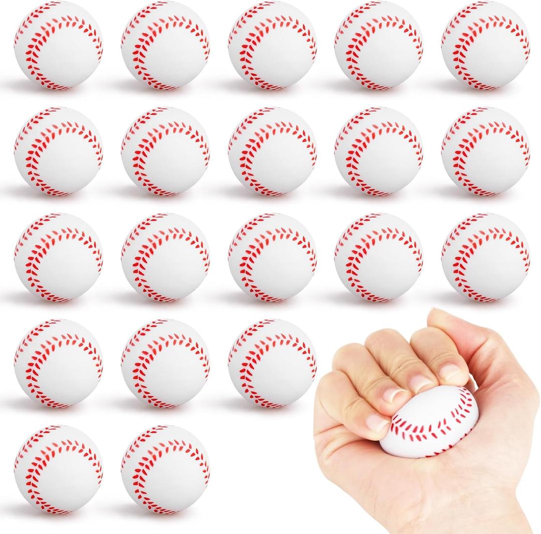Hxezoc 20 Pieces Mini Baseball Stress Balls Baseball Party Favors Foam Sports Balls Small Squeeze Anxiety Bulk Toy Ball for Kids Birthday Party, School Reward Carnival Party Supplies