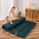 MAXYOYO Japanese Floor Futon Mattress Thicken Sleeping Pad Roll Up Mattress Floor Lounger Bed Camping Guest Room Pad, Thick Soft and Comfortable, Green, Queen