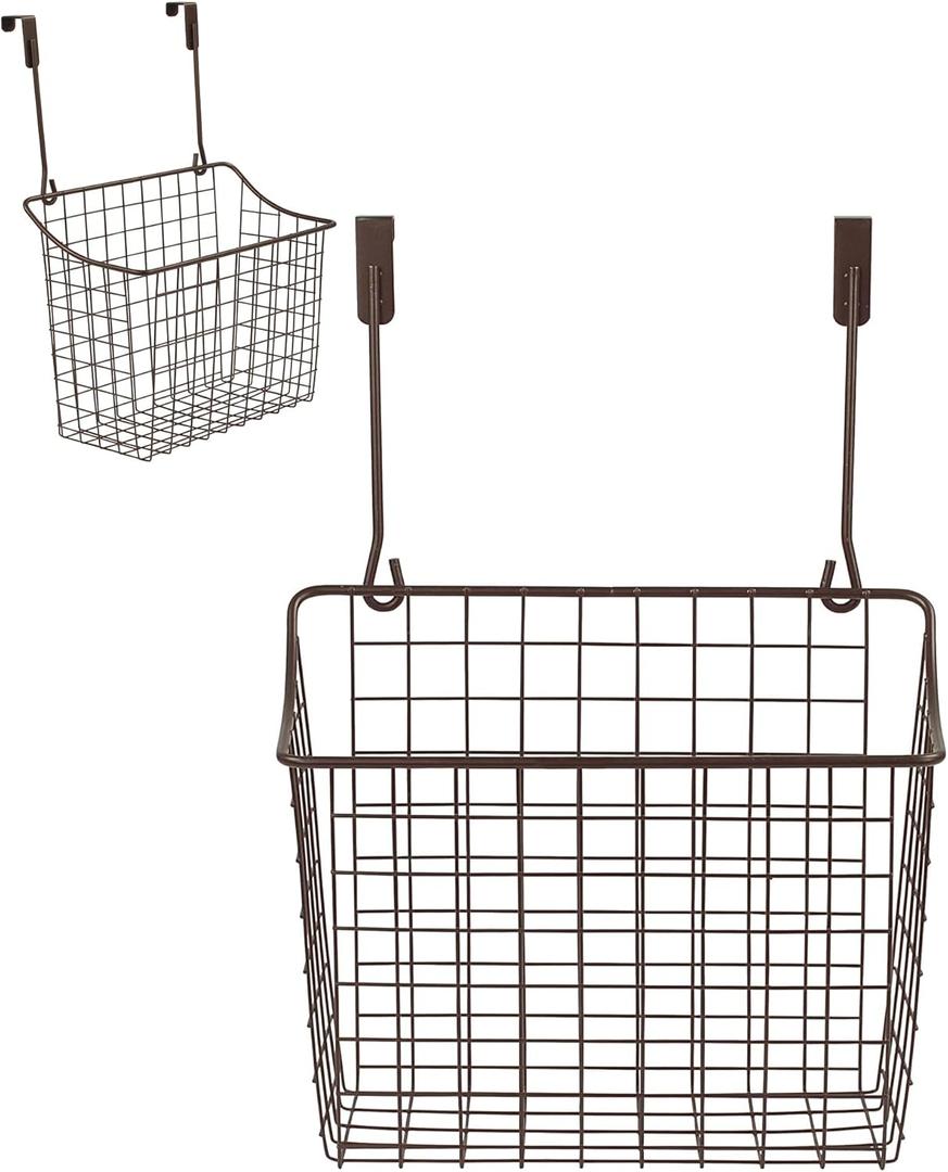 Spectrum Hanging Baskets for Organizing (Large, Bronze) - Grid Over the Cabinet Wire Basket for Kitchen or Bathroom - Door Hanging Storage Organizer for Cleaning Supplies, Washcloths, & Hand Towels