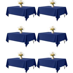 Navy Blue Rectangle Table Cloth - 6 Pack, 60"  102" Washable Fabric Tablecloth for 5FT Tables, Wrinkle-Resistant & Heat-Proof Table Cover for Weddings, Dinners & Parties