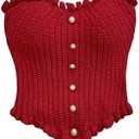 MakeMeChic Women's Strapless Bandeau Crop Top Vintage Sleeveless Ruffle Tube Tops Burgundy X-Small