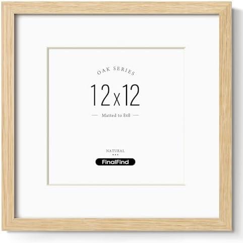 FinalFind 12x12 Frame with Mat for 8x8, Natural Solid Oak Wood Picture Frame with Tempered Glass for Wall Mounting(Single,Oak)
