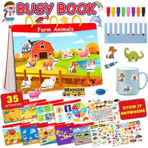 Montessori Preschool Busy Book for Toddlers - Activity Books for Kids Ages 3-5 - Preschool Learning Activities - Workbook Activity Binder - Autism Sensory Toys - Gifts for 3 4 5 6 Year Old Boys Girls