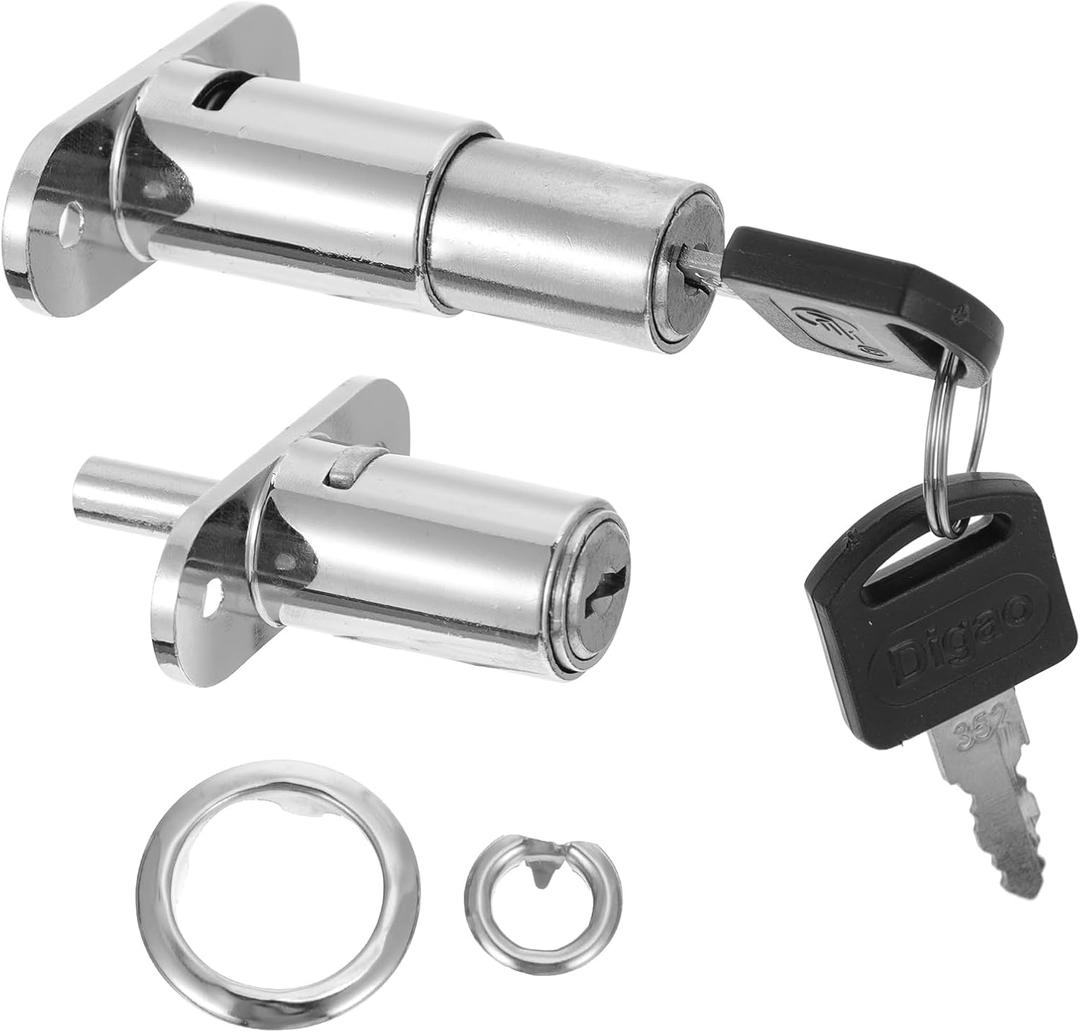 DECHOUS 2Pcs Drawer Locks, Drawer Desk Wardrobe Cabinet Push Plunger Lock, Zinc Alloy Furniture Drawer Lock File Cabinet Locker Showcase with 2 Key for Home Office