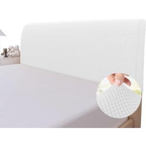 Easy-Going Stretch Bed Headboard Slipcover, Small Square Jacquard Furniture Cover, Dustproof Protector Cover for Bedroom Decor (Queen, White)